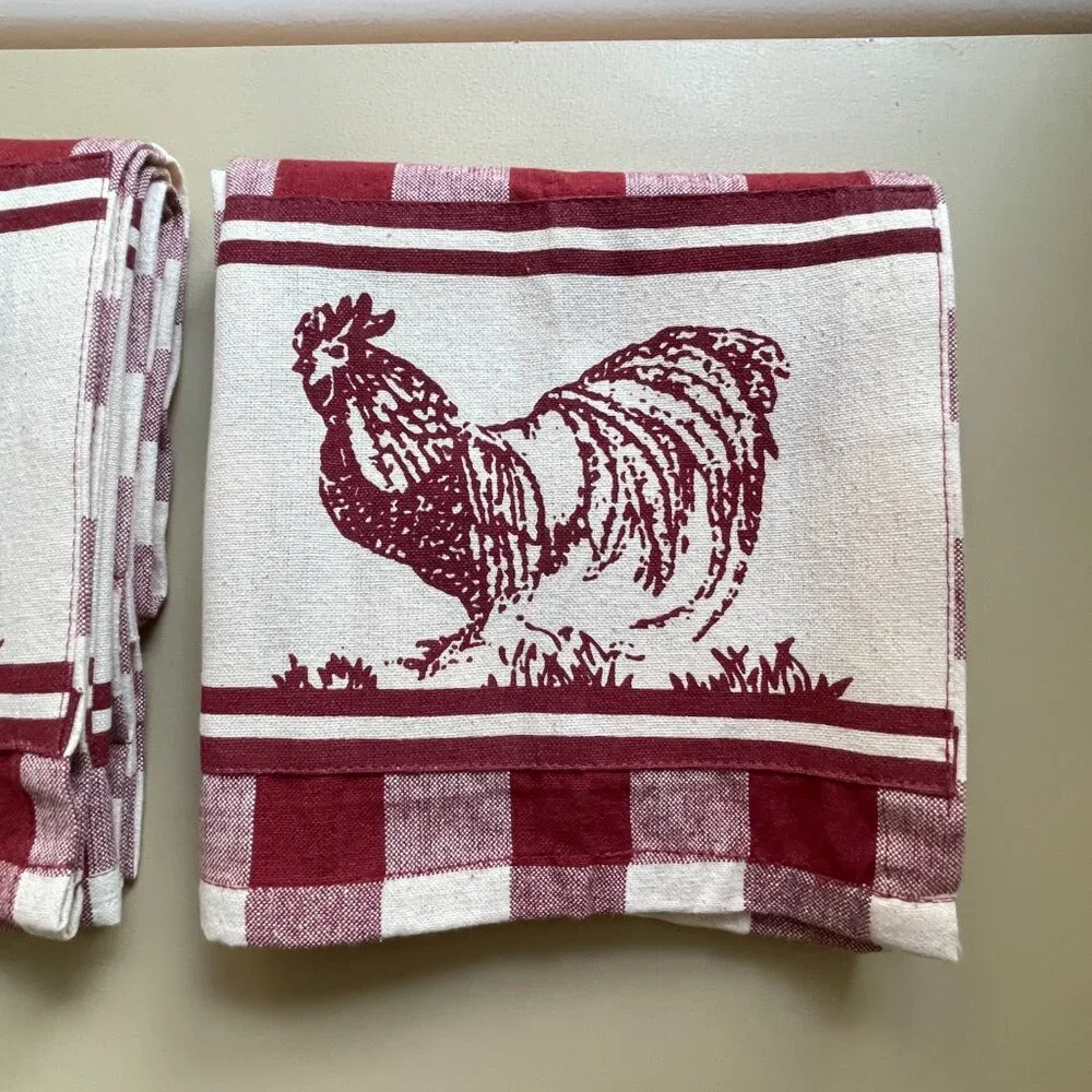 New Rooster Curtain Set Park B. Smith 2 Window Curtains Chicken Red Checked